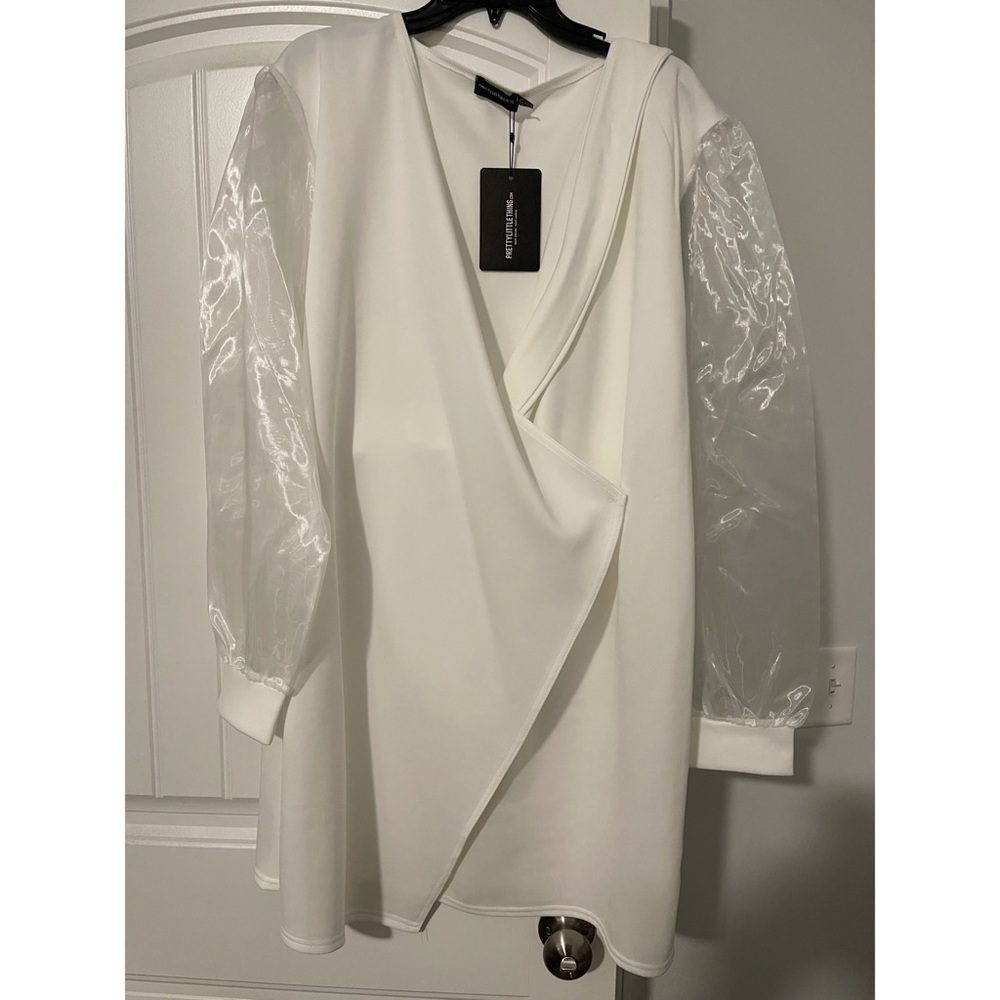 White Wrap Dress with Sheer Sleeves